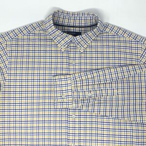 Cremieux White‎ w/Yellow & Blue Plaid Men's Long Sleeve Cotton Shirt Size Large